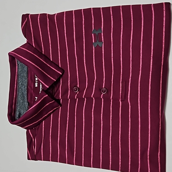Under Armour The Playoff Polo Short Sleeve Maroon & Pink Stripe Size M #M-158 - Picture 9 of 9